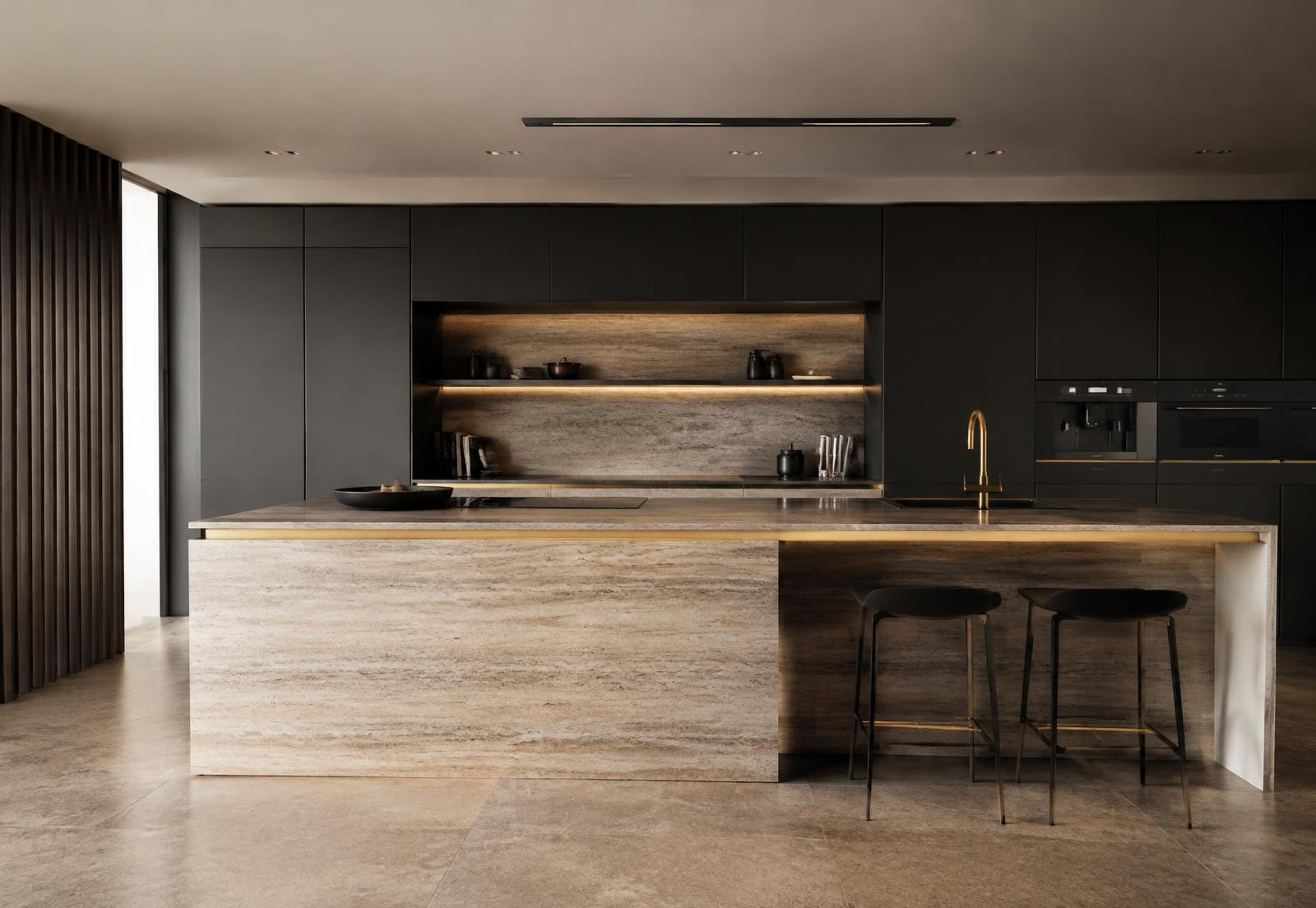 Isola cucina in travertino